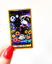 Load image into Gallery viewer, Spill the Tea Holographic Tarot Card Sticker  - Waterproof Decorative Vinyl Die Cut Sticker