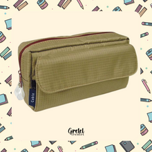 Load image into Gallery viewer, An image of a Khaki Back to School Japanese Stationery Bundle pencil case with a zipper by GretelCreates.