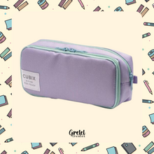 Load image into Gallery viewer, A Purple &amp; Green Back to School Japanese Stationery Bundle pencil case on a white background by GretelCreates.
