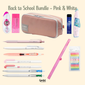 GretelCreates Pink & White Back to School Japanese Stationery Bundle.