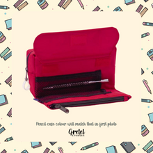 Load image into Gallery viewer, A GretelCreates Khaki Back to School Japanese Stationery Bundle with pens and pencils inside.