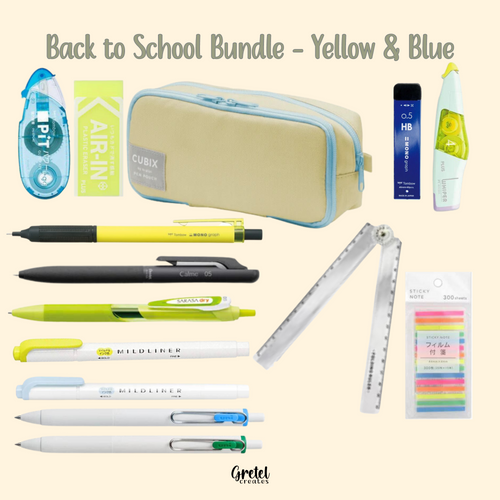 GretelCreates presents the Yellow & Blue Back to School Japanese Stationery Bundle.