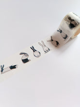 Load image into Gallery viewer, A roll of Monochrome Rabbit Washi Tape with rabbits on it from the brand GretelCreates.