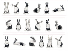 Load image into Gallery viewer, A series of Monochrome Rabbit Washi Tape, 30mm Bunny Decorative Tape by GretelCreates in different poses.