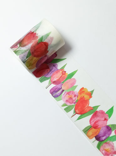 Spring Tulip Washi Tape,  45mm Red Flower Decorative Tape