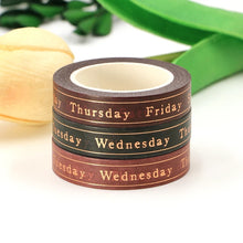 Load image into Gallery viewer, autumanl colours days of the week washi tape, rose gold foil journal days decorative tape