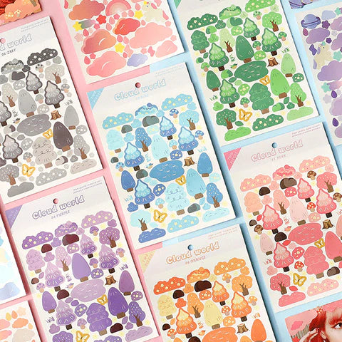 korean cloud & forest pet journaling stickers