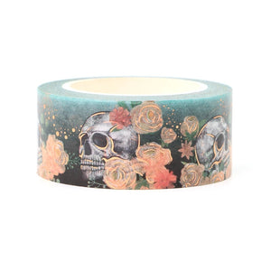 gold foil skull washi tape, floral skull decorative tape