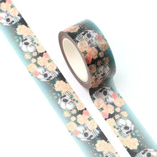 Load image into Gallery viewer, gold foil skull washi tape, floral skull decorative tape