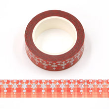 Load image into Gallery viewer, silver foil plaid snowflake washi tape, red plaid winter decorative planner tape