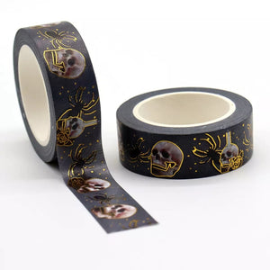 gold foil skull washi tape, halloween spider decorative journal tape