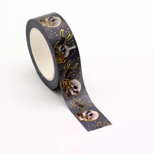 Load image into Gallery viewer, gold foil skull washi tape, halloween spider decorative journal tape