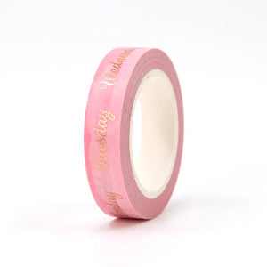 Pink Ombre Days of the Week Washi Tape, Rose Gold Foil Decorative Tape