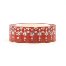 Load image into Gallery viewer, silver foil plaid snowflake washi tape, red plaid winter decorative planner tape
