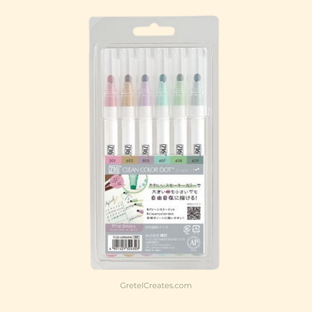 kuretake zig clean color dot pen sets smoky colours