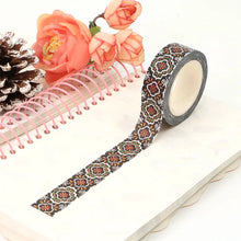 Load image into Gallery viewer, Black &amp; Silver Foil Geometric Floral Washi Tape, Moroccan Tile Style Decorative Tape