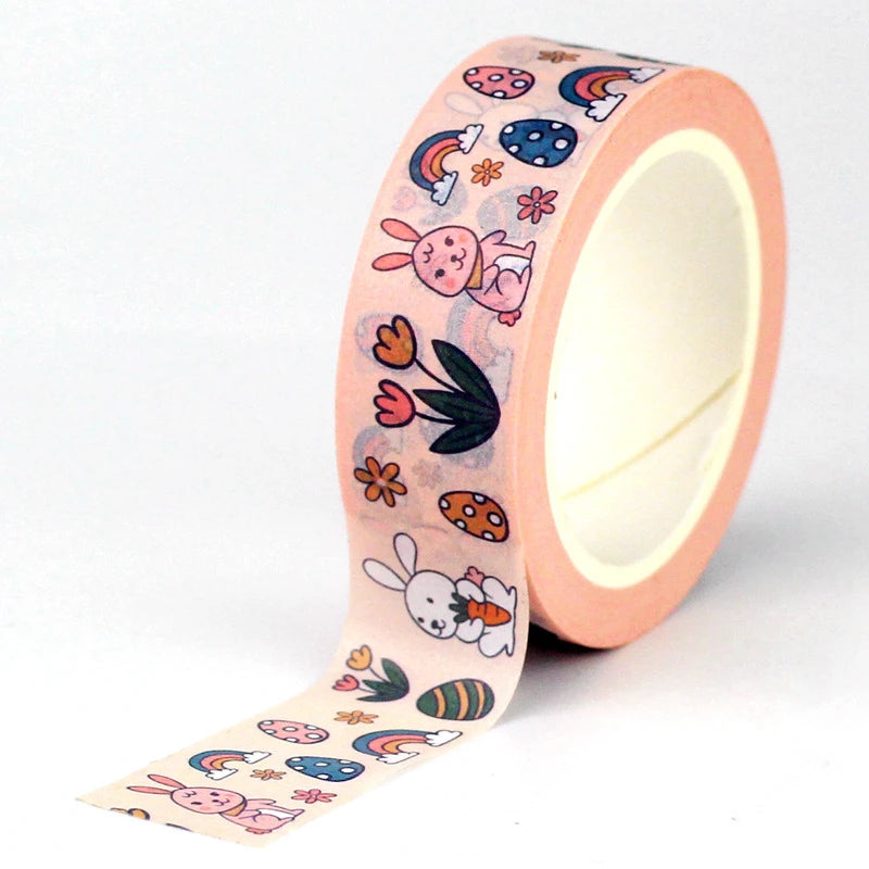 Kawaii Easter Bunny Washi Tape, Cute Cartoon Easter Decorative Tape