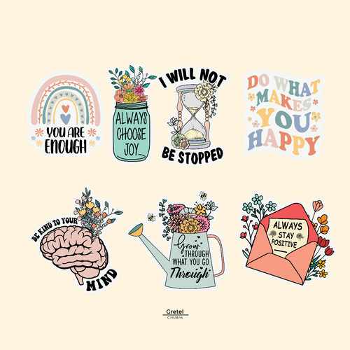 Positive Mental Health Bullet Journal Decorative Vinyl Sticker Pack