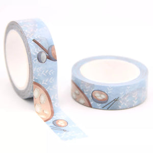 pale blue cosy winter dumpling washi tape, minimal blue food decorative tape
