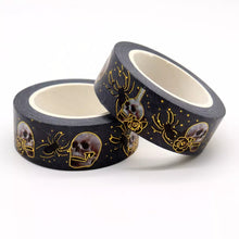 Load image into Gallery viewer, gold foil skull washi tape, halloween spider decorative journal tape