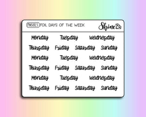 foil clear days of the week stickers - shine sticker studio