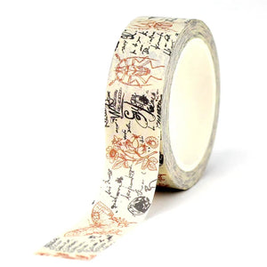 A roll of Vintage Style Naturalist Butterfly Washi Tape with a design on it, GretelCreates Decorative Tape.