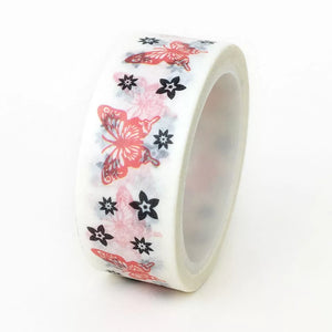 butterfly and flower washi tape,  red & black decorative tape
