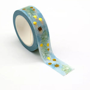 minimal gold foil christmas washi tape, blue & green winter decorative tape