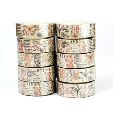 Load image into Gallery viewer, A stack of Vintage Style Naturalist Butterfly Washi Tape with butterflies and flowers on it, GretelCreates decorative tape.