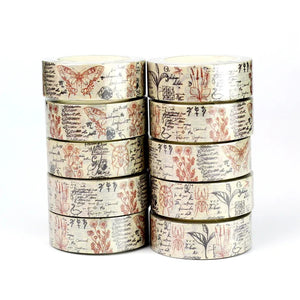 A stack of Vintage Style Naturalist Butterfly Washi Tape with butterflies and flowers on it, GretelCreates decorative tape.