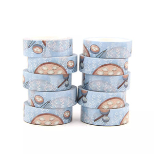 pale blue cosy winter dumpling washi tape, minimal blue food decorative tape