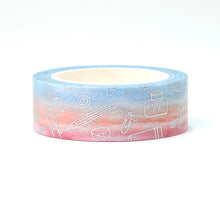 Load image into Gallery viewer, Blue &amp; Pink Ombre Stationery  Washi Tape, Silver Foil Decorative Tape