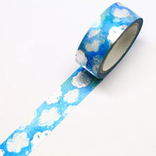 Load image into Gallery viewer, silver foil cloud washi tape, blue sky decorative tape