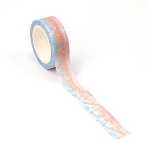 Blue & Pink Ombre Stationery  Washi Tape, Silver Foil Decorative Tape