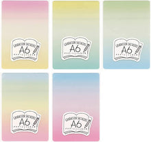 Load image into Gallery viewer, A set of four Kyoei Plastics A6 Shitajiki Ombre Pastel Pencil Board notebooks with the word aa written on them.