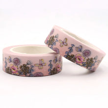 Load image into Gallery viewer, Two rolls of Gold Foil Summer Flowers Washi Tape with butterflies on them by GretelCreates.