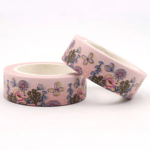 Two rolls of Gold Foil Summer Flowers Washi Tape with butterflies on them by GretelCreates.