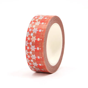 silver foil plaid snowflake washi tape, red plaid winter decorative planner tape