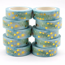 Load image into Gallery viewer, minimal gold foil christmas washi tape, blue &amp; green winter decorative tape