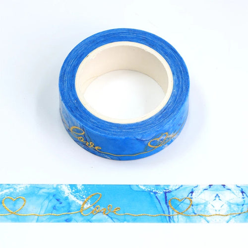 blue marble love washi tape, gold foil decorative tape