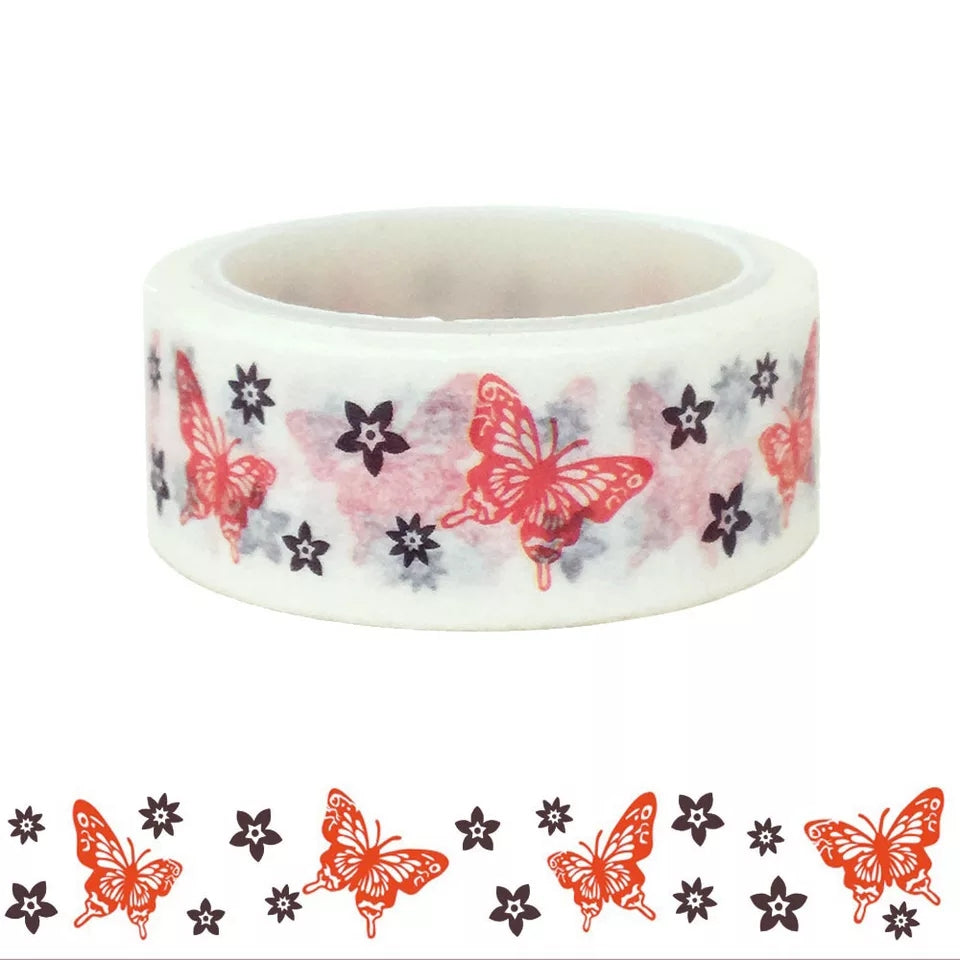 butterfly and flower washi tape,  red & black decorative tape