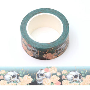 gold foil skull washi tape, floral skull decorative tape