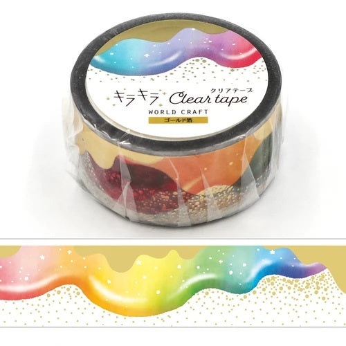 Transparent PET Rainbow & Gold Foil Washi, Gold Paint Splash Decorative Tape