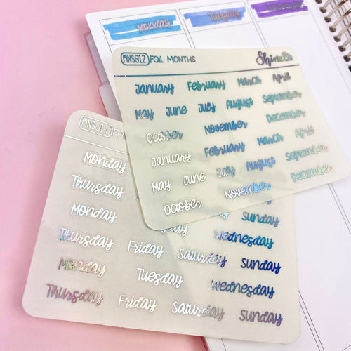 foil clear days of the week stickers - shine sticker studio