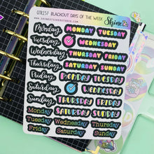 Load image into Gallery viewer, blackout days of the week stickers - shine sticker studio