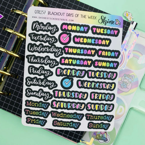 blackout days of the week stickers - shine sticker studio