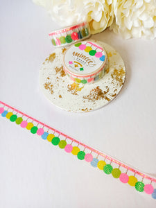 pompom tassel washi tape, gold foiled pink & green decorative tape