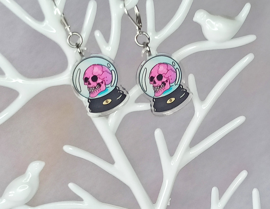 pastel goth skull snow globe acrylic halloween dangle earrings