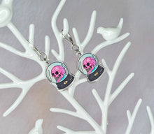 Load image into Gallery viewer, pastel goth skull snow globe acrylic halloween dangle earrings