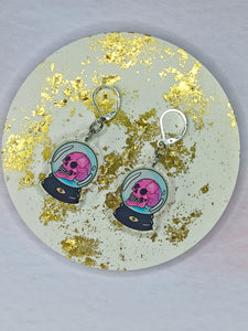 pastel goth skull snow globe acrylic halloween dangle earrings